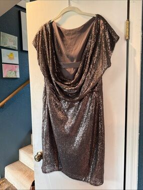Vera Wang Metallic Pewter Sequin Cowl-Back Dress